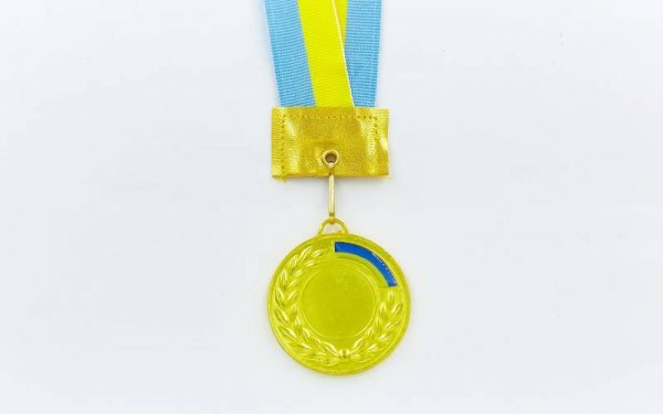 Заготовка медали спортивной с лентой UKRAINE d-5см с украинской символикой (1-золото, 2-серебро, 3-бронза) - Цвет Золотой