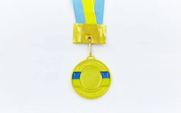 Заготовка медали спортивной с лентой UKRAINE d-5см с украинской символикой (1-золото, 2-серебро, 3-бронза) - Цвет Золотой