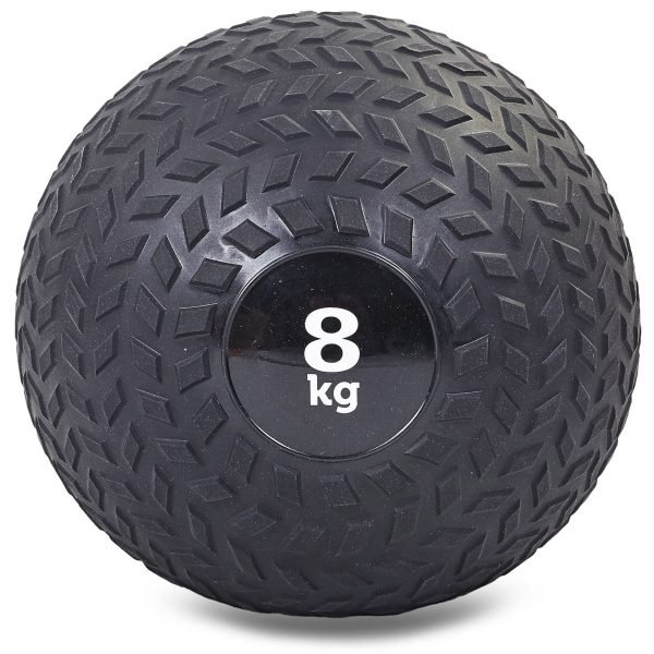 Мяч набивной слэмбол для кроссфита рифленый Record SLAM BALL 8кг (PVC, минеральный наполнитель, d-23см, черный)