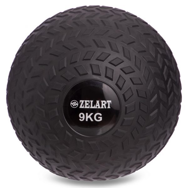 Мяч набивной слэмбол для кроссфита рифленый Record SLAM BALL 9кг (PVC, минеральный наполнитель, d-23см, черный)
