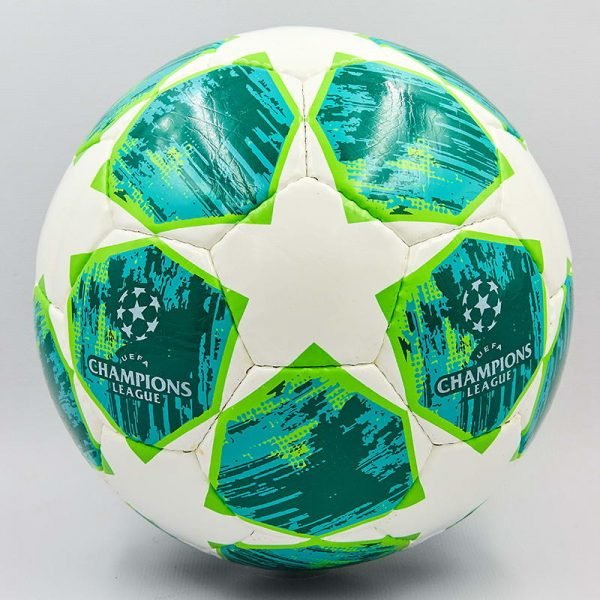 Мяч футбольный №5 PU ламин. CHAMPIONS LEAGUE (№5, 5 сл., сшит вручную, белый-зеленый)