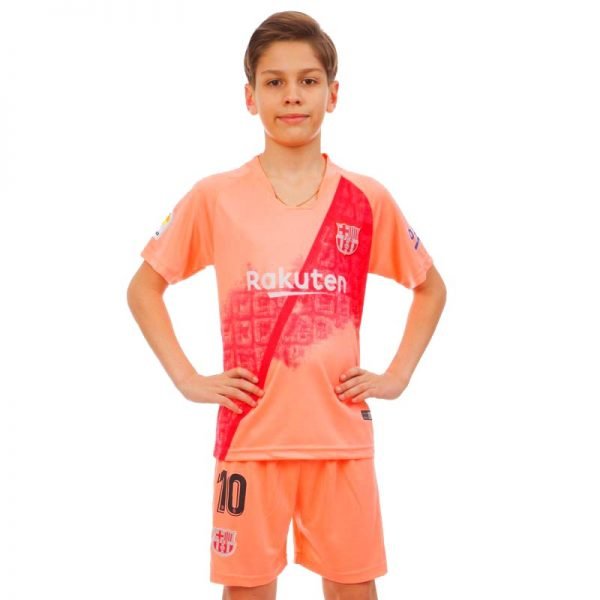 Форма футбольная детская BARCELONA MESSI 10 резервная 2019 SP-Planeta (р-р 20-28 6-14лет, 110-155см, оранжевый-красный) - 22, возраст 8лет, рост 120-125