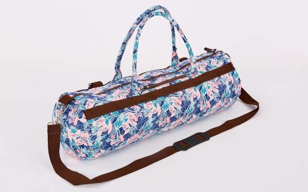 Сумка для йога коврика Yoga bag KINDFOLK (размер 20смх65см, полиэстер, хлопок, розовый-голубой)