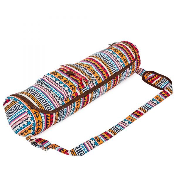 Сумка для йога коврика Yoga bag KINDFOLK (размер 17смх72см, полиэстер, хлопок, оранжевый-голубой)