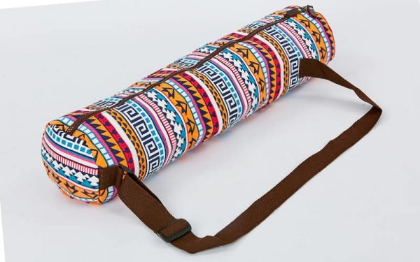 Сумка для йога коврика Yoga bag KINDFOLK (размер 15смх65см, полиэстер, хлопок, оранжевый-голубой)