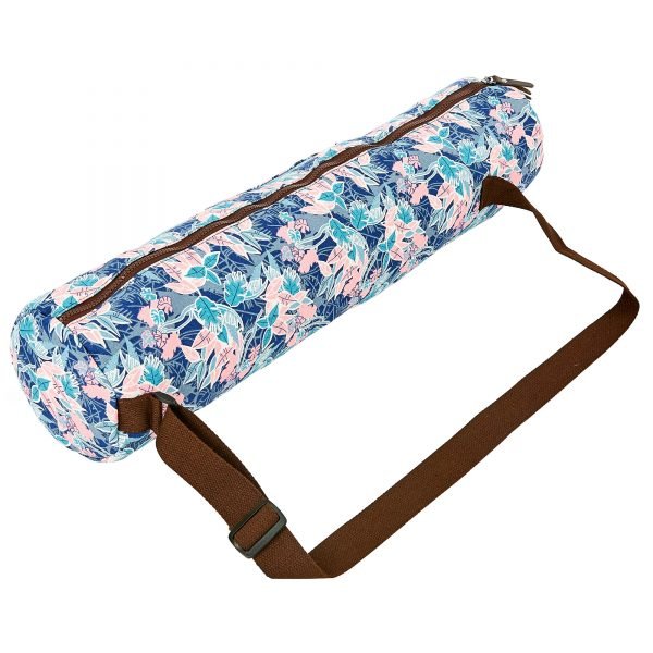 Сумка для йога коврика Yoga bag KINDFOLK (размер 15смх65см, полиэстер, хлопок, розовый-голубой)
