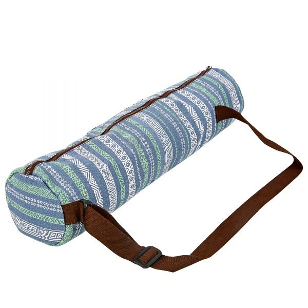 Сумка для йога коврика Yoga bag KINDFOLK (размер 15смх65см, полиэстер, хлопок, серый-синий)