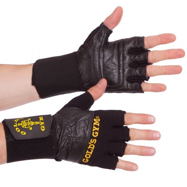 Перчатки для тяжелой атлетики кожаные GOLDS GYM размер S-XL черный - S