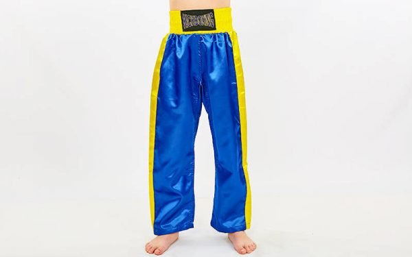 Штаны для кикбоксинга детские MATSA KICKBOXING (полиэстер, 6-14 лет, рост 122-152см, синий-желтый) - рост 122см, 8