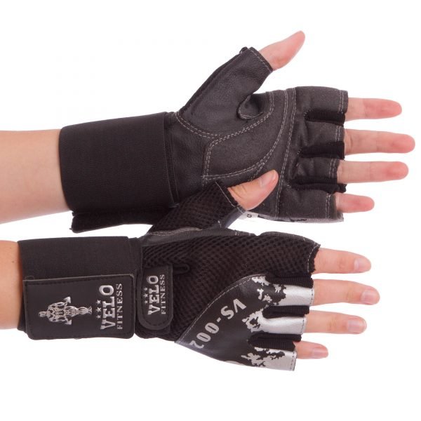 Перчатки для тяжелой атлетики кожаные VELO размер S-XL черный - S