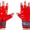 Перчатки боевые Full Contact с эластичным манжетом на липучке Кожа VELO (р-р S-XL, цвета в ассортименте) - Красный-L