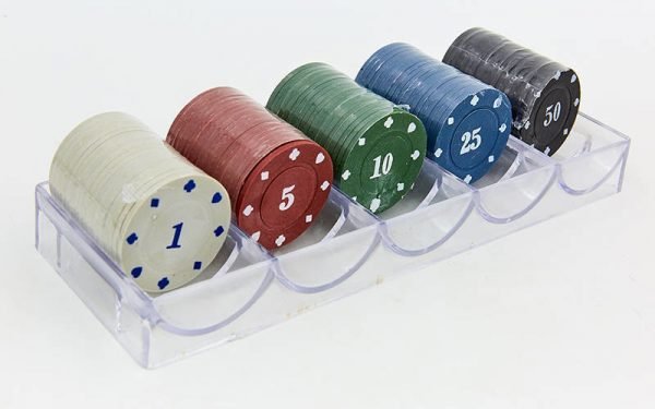 Фишки для покера в пластиковом боксе (100 фишек с номиналом, 4гр)
