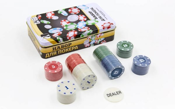 Покерный набор в металлической коробке-100 фишек (с номиналом)