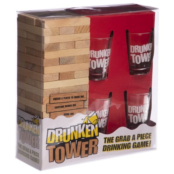 Дженга пьяная башня Drunken Tower Jenga (деревянные блоки-60шт, стеклянные стопки-4шт)