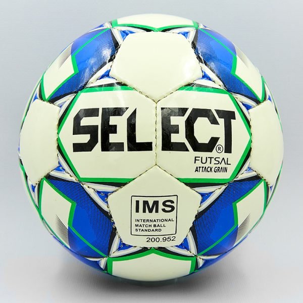 Мяч для футзала №4 ламин. ST ATTACK белый-зеленый-синий (5 сл., сшит вручную, белый-синий)