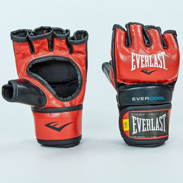 Перчатки для смешанных единоборств MMA PU EVERLAST EVERSTRIKE (р-р M-L, красный-черный)