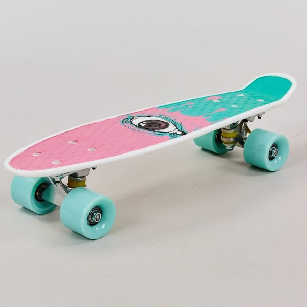 Скейтборд пластиковый Penny 22in с рисунком ГЛАЗ (колесо-PU d-6см, р-р деки 55х14,5см, розовый-бирюза)