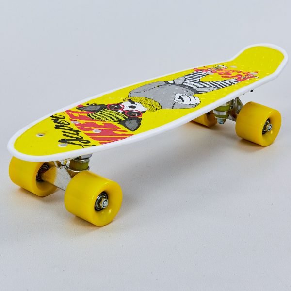 Скейтборд пластиковый Penny 22in с рисунком СОБАКА (колесо-PU d-6см, р-р деки 55х14,5см, желтый)
