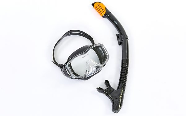 Набор для плавания маска с трубкой Zelart (термостекло, силикон черный, пластик, черный-оранжевый)