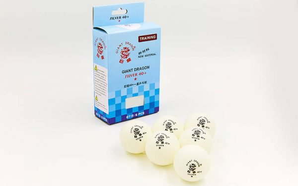 Набор мячей для настольного тенниса 6 штук GIANT DRAGON SILVER 40+1* (целлулоид, d-40мм, цвета в ассортименте)8341 - Цвет Белый