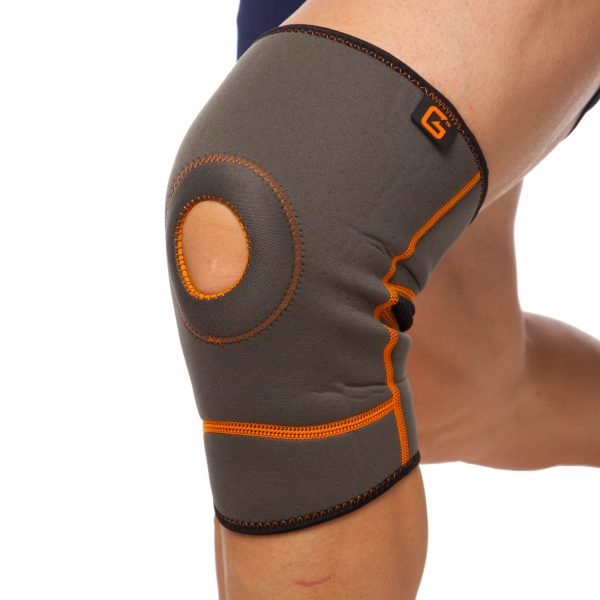 Наколенник (фиксатор коленного сустава) с открытой коленной чашечкой (1шт) (р-р S-XL, серый-оранжевый) - S-M