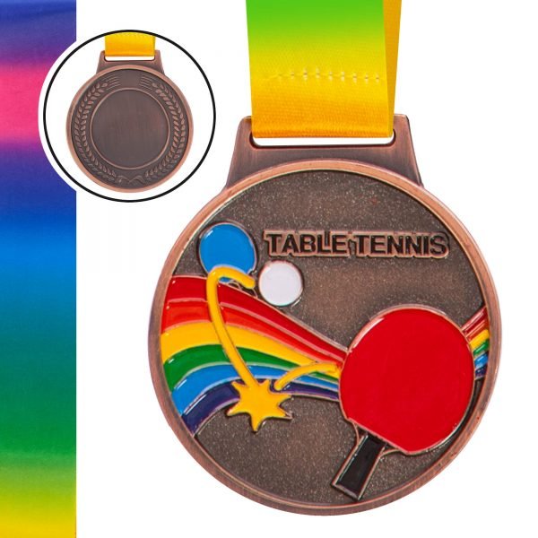 Медаль спортивная с лентой цветная d-6,5см Настольный теннис TABLE TENNIS (металл, 38g золото, серебро, бронза) - Цвет Бронзовый
