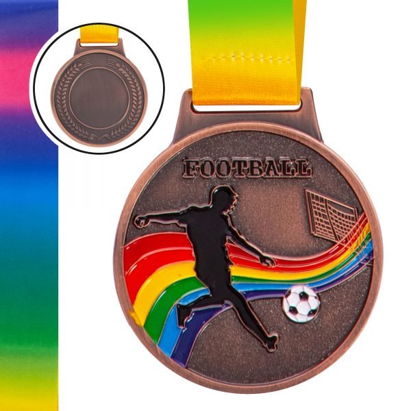 Медаль спортивная с лентой цветная d-6,5см Футбол FOOTBALL (металл, 38g золото, серебро, бронза) - Цвет Бронзовый