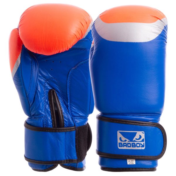 Перчатки боксерские кожаные на липучке BDB  (р-р 10-12oz, цвета в ассортименте) - Синий-оранжевый-12 унции