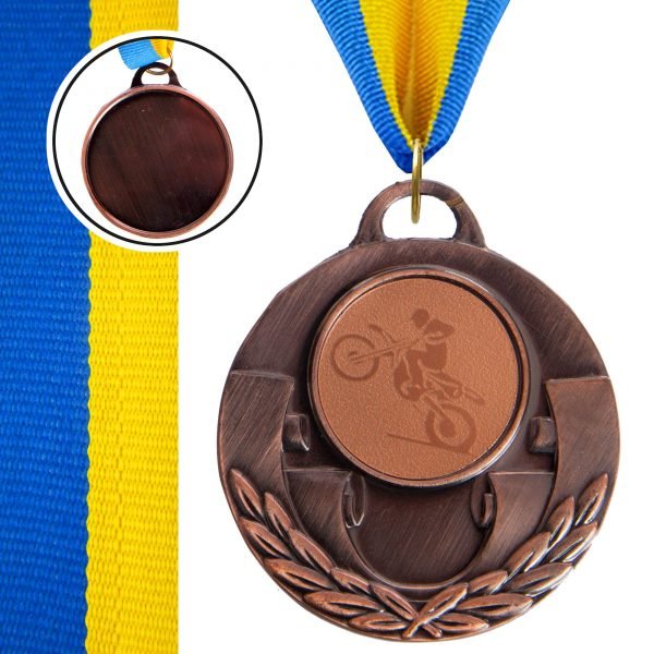 Медаль спортивная с лентой AIM  d-5см Мотогонки (металл, 25g, 1-золото, 2-серебро, 3-бронза) - Цвет Бронзовый