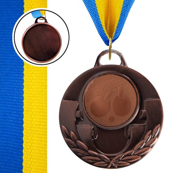 Медаль спортивная с лентой AIM  d-5см Пинг-понг (металл, 25g, 1-золото, 2-серебро, 3-бронза) - Цвет Бронзовый