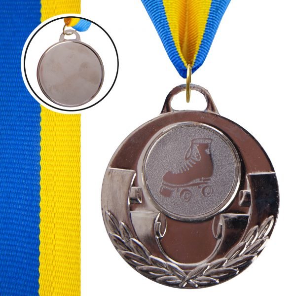 Медаль спортивная с лентой AIM  d-5см Ролик. коньки (металл, 25g, 1-золото, 2-серебро, 3-бронза) - Цвет Серебряный
