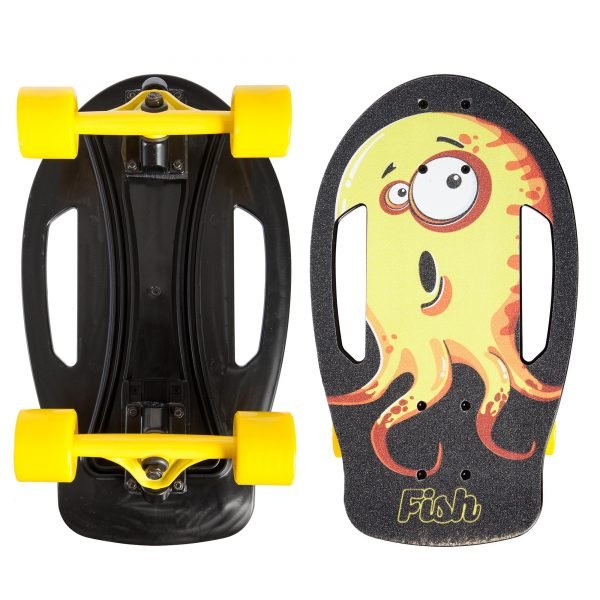 Скейтборд пластиковый FISH Nemo 17in (PC, ABEC-7, колесо PU 60x45мм 82А, черный-желтый)
