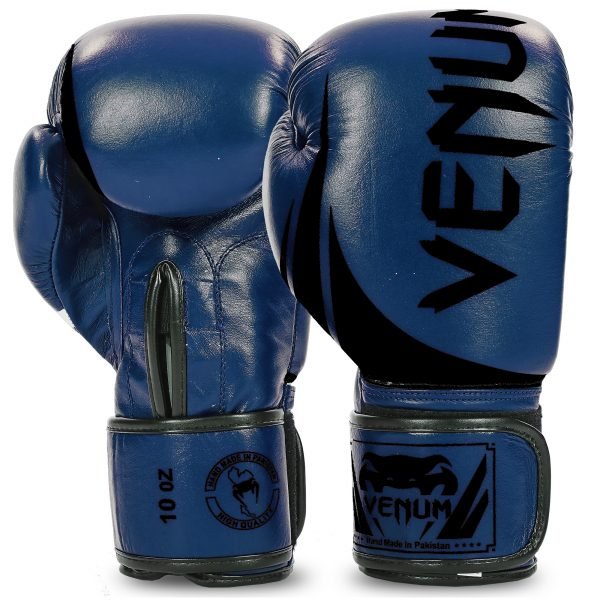 Перчатки боксерские кожаные на липучке VNM CHALLENGER  (р-р 10-14oz, цвета в ассортименте) - Синий-черный-10 унции