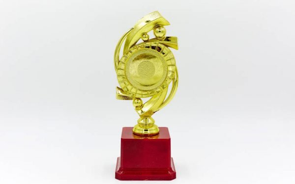 Награда (приз) спортивная с местом под жетон (пластик, h-20,5см, b-8см, золото)