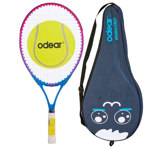 Ракетка для большого тенниса детская ODEAR (алюминий, 7-8лет, 23in, салат-голуб, гол-роз)
