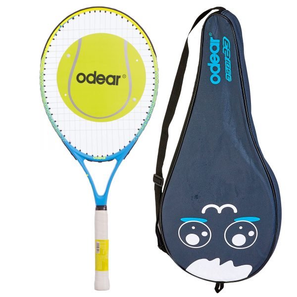 Ракетка для большого тенниса детская ODEAR (алюминий, 8-9лет, 25in, салат-кр, голуб-желт)