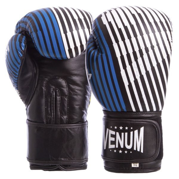 Перчатки боксерские кожаные на липучке VNM (р-р 10-12oz, синий-желтый-черный) - 10 унции