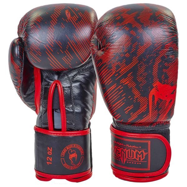 Перчатки боксерские кожаные на липучке VNM FUSION  (р-р 10-12oz, цвета в ассортименте) - Черный-красный-10 унции