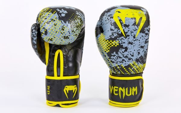 Перчатки боксерские кожаные на липучке VNM TRAMO (р-р 10-14oz, черный-желтый) - 10 унции