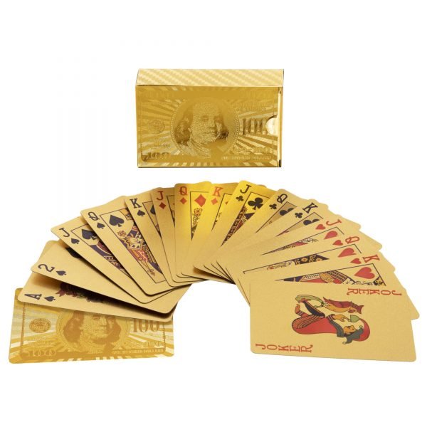 Игральные карты золотые GOLD 100 DOLLAR (колода в 54 листа, толщина-0,28мм)