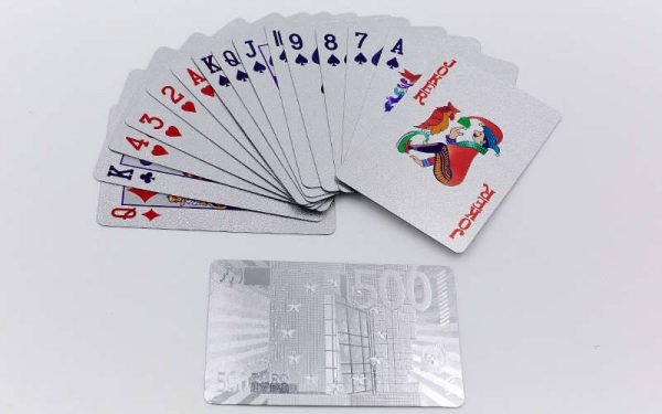 Игральные карты серебряные SILVER 500 EURO (колода в 54 листа, толщина-0,28мм)