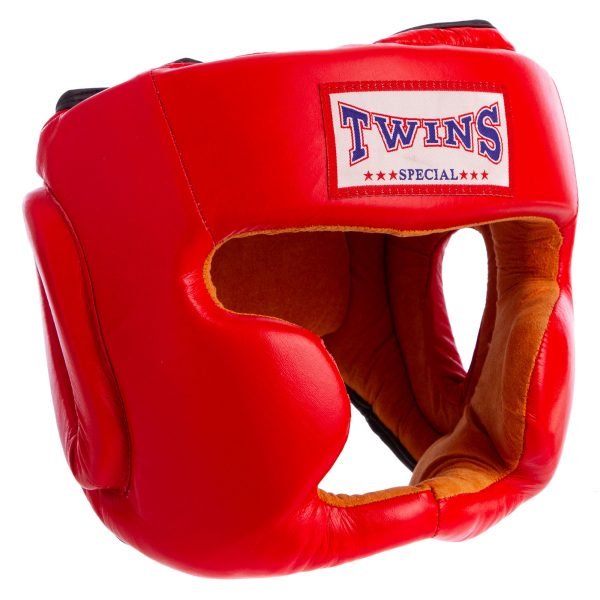 Шлем боксерский с полной защитой кожаный TWN (р-р M-XL, цвета в ассортименте) - Красный-M