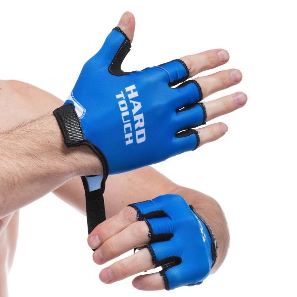 Перчатки для фитнеca HARD TOCH (PVC, PL, открытые пальцы, р-р S-XL, черный-синий) - S