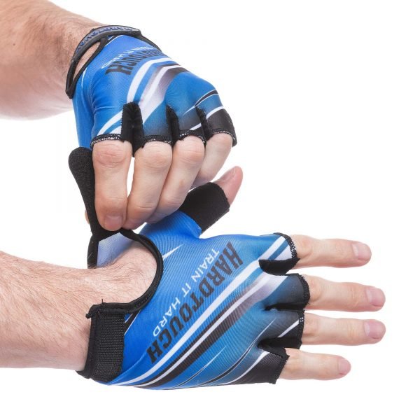 Перчатки для фитнеca HARD TOCH (PVC, PL, открытые пальцы, р-р XS-L, черный-синий) - M