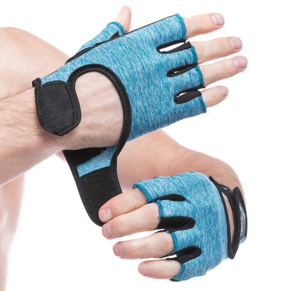 Перчатки для фитнеca HARD TOCH (PVC, PL, открытые пальцы, р-р XS-L, черный-голубой) - XS