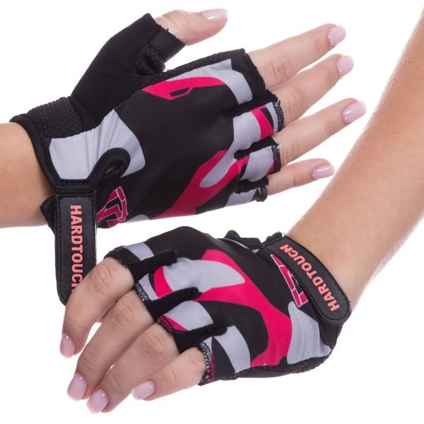 Перчатки для фитнеca HARD TOCH (PVC, PL, открытые пальцы, р-р XS-L, черный-розовый) - L