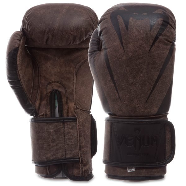 Перчатки боксерские кожаные на липучке VNM (р-р 10-14oz, цвета в ассортименте) - Коричневый-14 унции