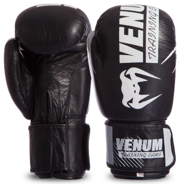 Перчатки боксерские кожаные на липучке VNM (р-р 10-14oz, цвета в ассортименте) - Черный-10 унции